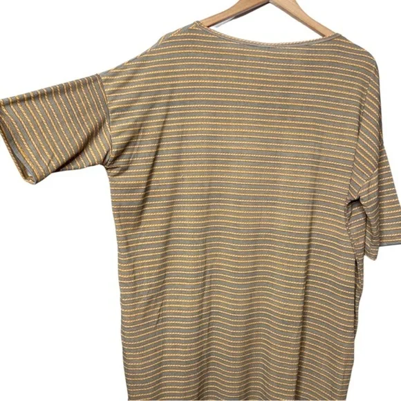 LuLaRoe Classic T Heathered Stripe‎ Gray Yellow Short Sleeve Top Women OS - Picture 13 of 16